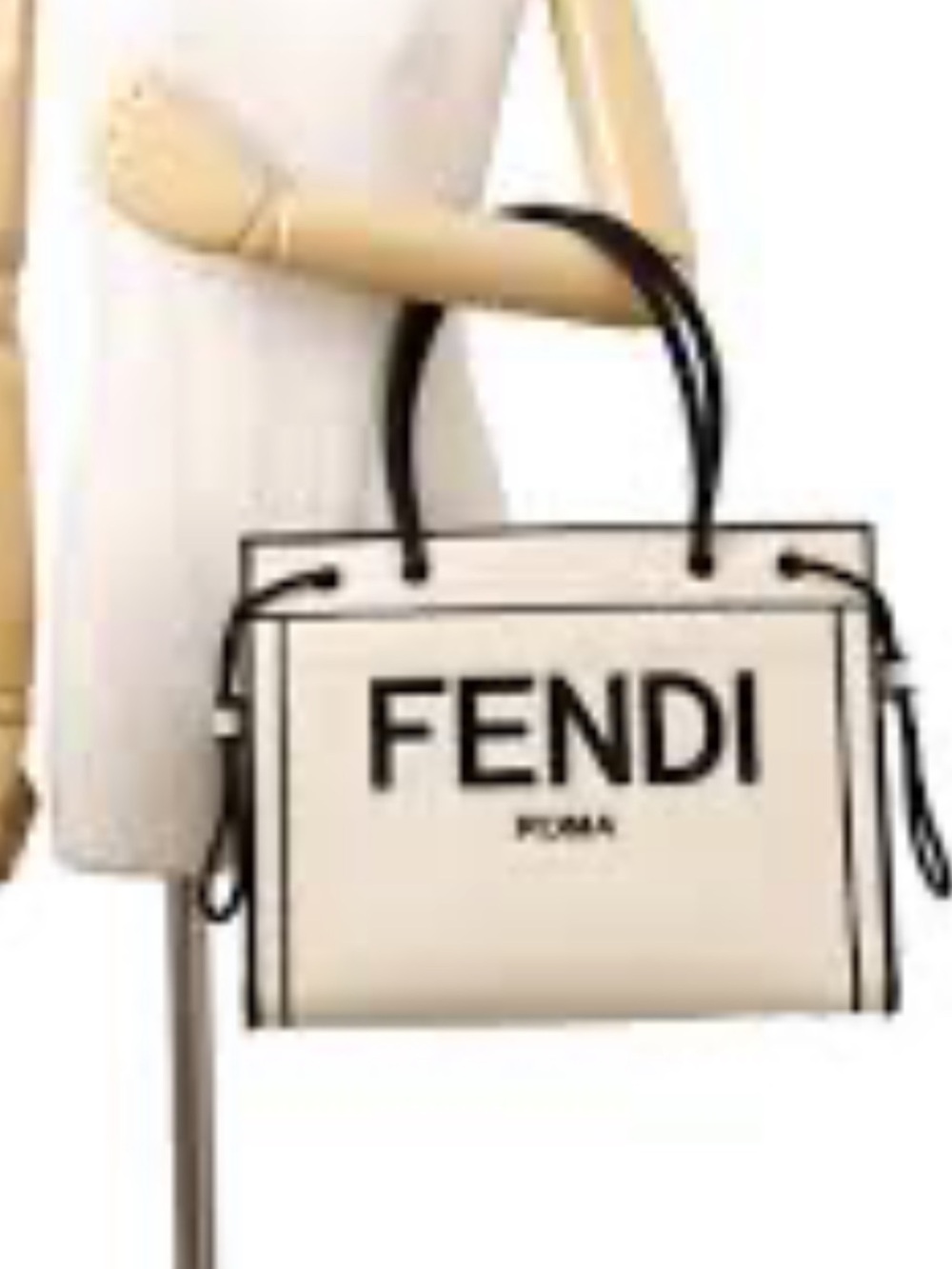 Fendi Cream Canvas Logo Tote with Black Handles